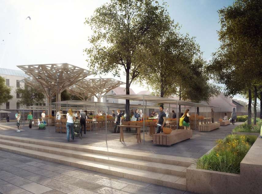 Halle de marché, la place un jour de marché