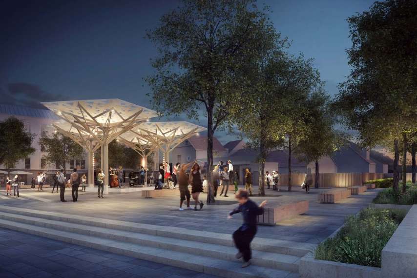 Halle de marché de nuit